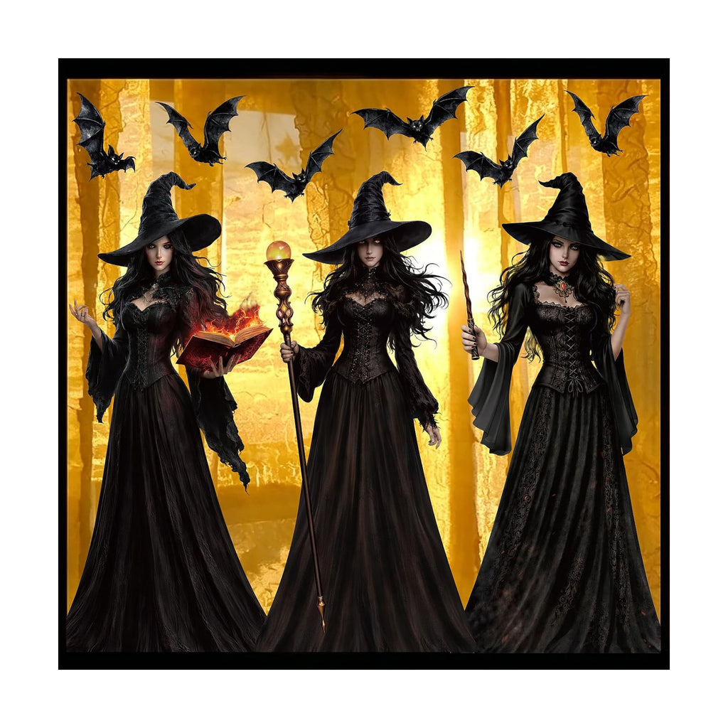 LOAVER Halloween Window Cling Sticker,3 Sheets Extra Large Double-Sided Witch Bats Silhouette Black Static Cling Decals for Halloween Party Haunted House Indoor Glass Window Decor
