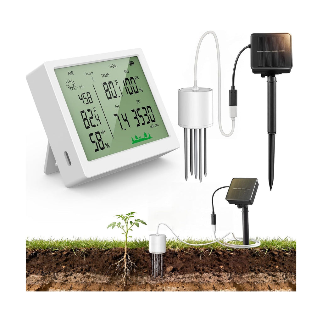 7-in-1 Wireless Soil Test Kit, Solar Powered Soil Moisture Meter with Expandable Probes, Soil pH Tester for