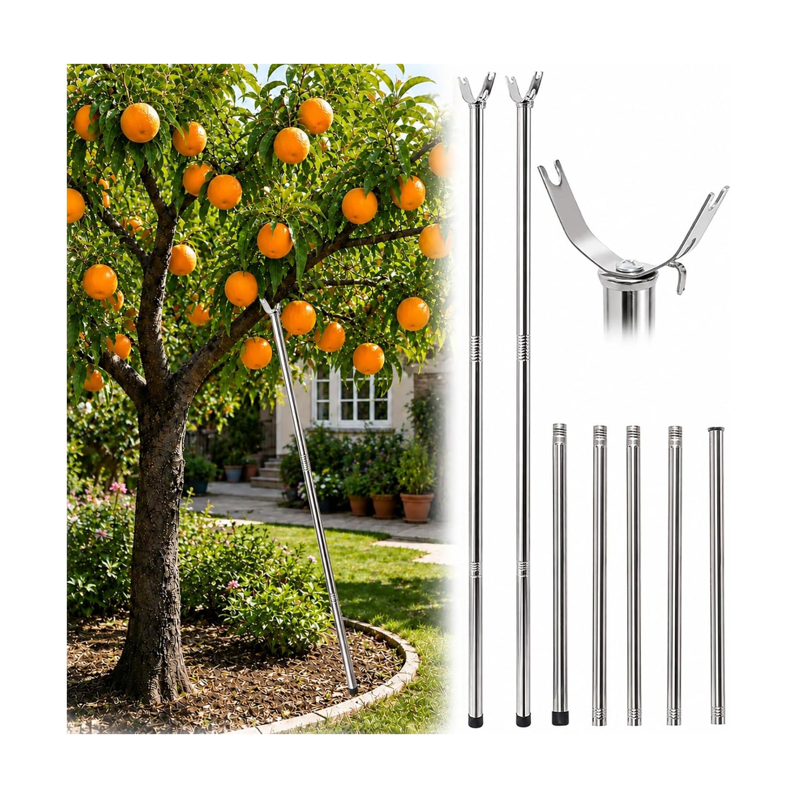 2 Pack Stainless Steel Tree Support Pole with U-Shaped Head, Adjustable 17.3"-78.3" Tree Branch Support, Tree Stakes