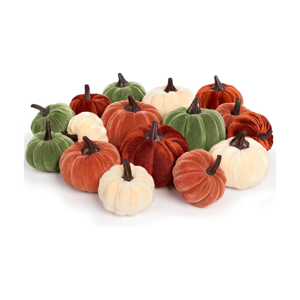 16Pcs Fall Artificial Velvet Pumpkins 3 Sizes Fake Small Foam Pumpkin Decor