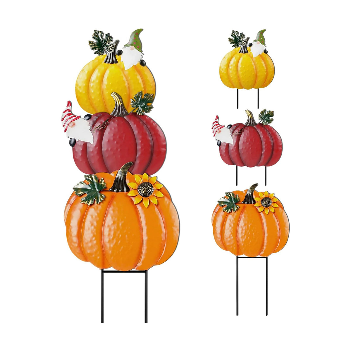 Outdoor Fall Pumpkin Decorations – 34.6" Metal Garden Stakes with 3 Stacked Pumpkins, Decorative Autumn Yard Signs for Porch Garden Lawn & Thanksgiving Decor