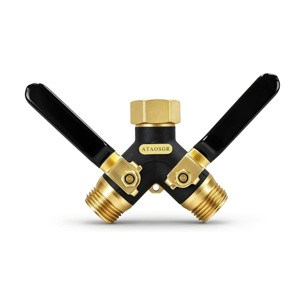 Garden Hose Splitter 2 Way, All Metal Heavy Duty Water Hose Splitter | with 360° Brass Swivel, Large Easy-Turn Handles