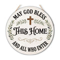 May God Bless This Home Wooden Hanging Sign for House Front Door, Christian Religion Welcome Sign for Porch Garden Patio