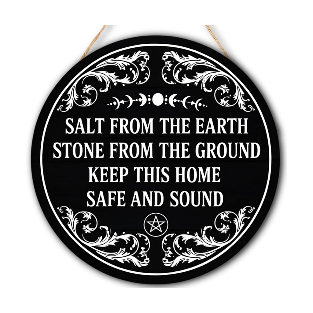 Witchy House Blessing Wooden Hanging Sign for House Front Door, Home Protection Spell Sign for Housewarming, Salt From The Earth