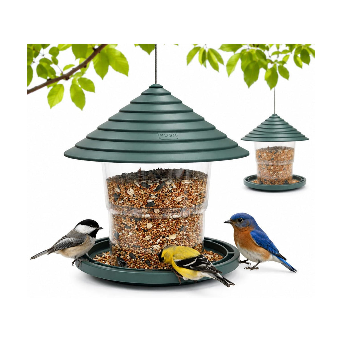 HABAU 2 Pack Bird Feeders for Outdoors, Plastic Hanging Bird Seed Feeding