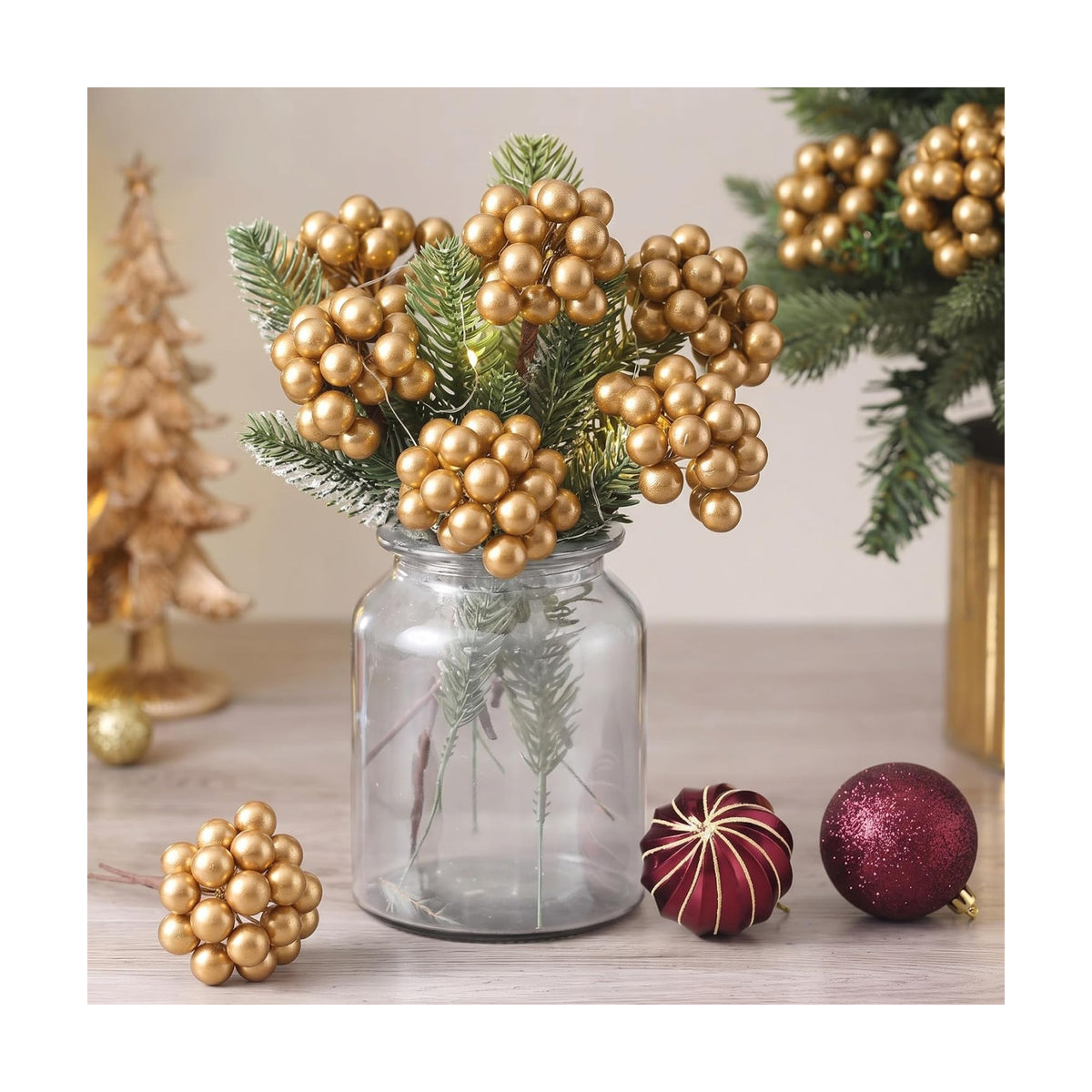 Thiccywoov 12 Pack Artificial Gold Berry Cluster Picks for Christmas Tree