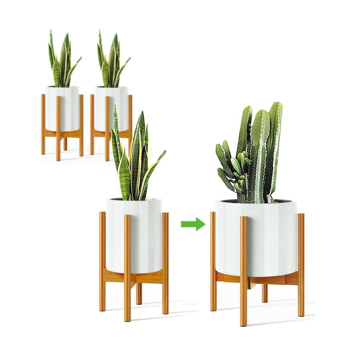 MUDEELA Plant Stand for Indoor, Bamboo Material, Pale Brown, 14.5 Inch Tall