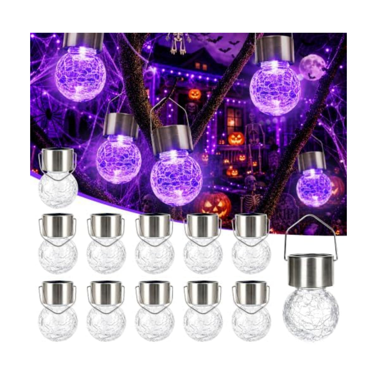 GIGALUMI Halloween Solar Lights Outdoor Solar Hanging Lanterns Outside 12PC