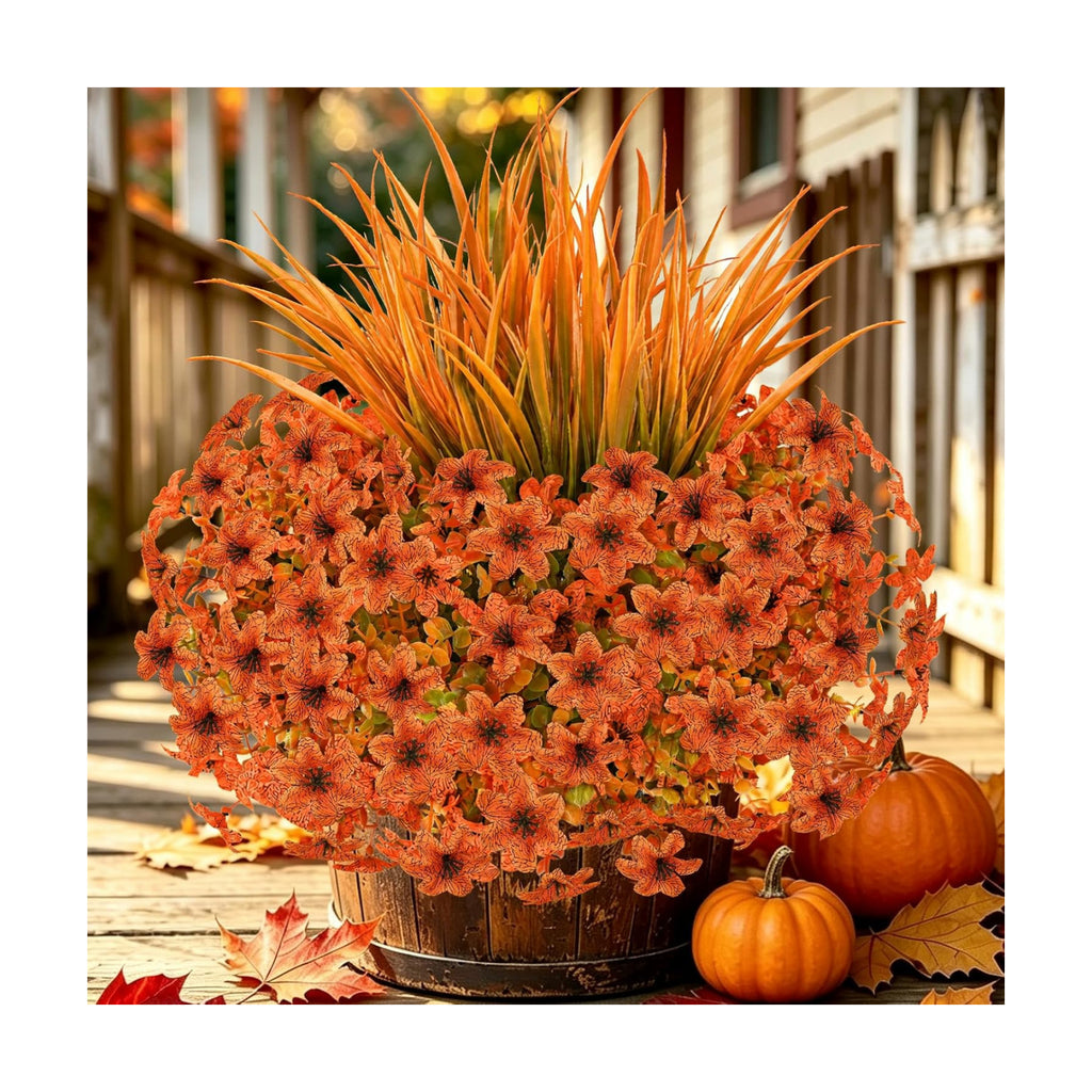 15 PCS Artificial Fall Flowers for Outdoors, Six-Petaled Faux Silk Mums