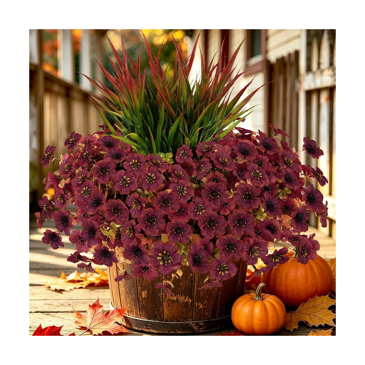 15 PCS Artificial Fall Flowers for Outdoors, Five-Petaled Faux Silk Mums