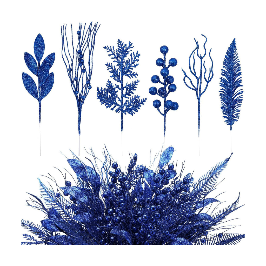 66 Pcs Christmas Glitter Picks and Sprays, Royal Blue