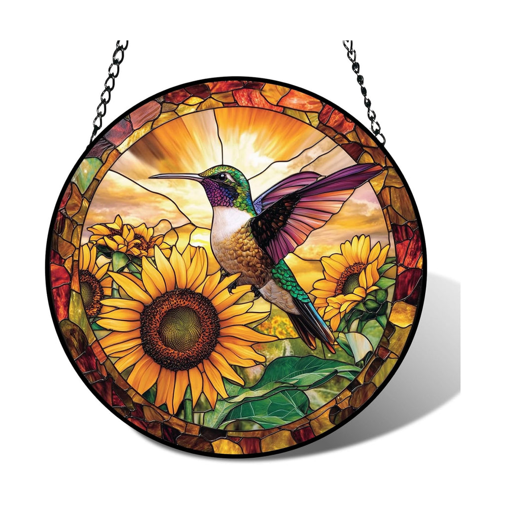 Stained Glass Hummingbird Suncatcher Window Hanging Flowers Gifts for Mom