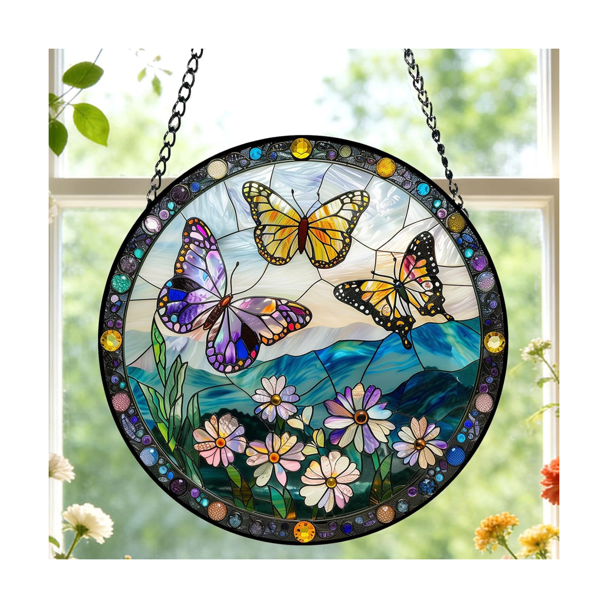 Stained Glass Butterfly Suncatcher Window Hanging Birthday Gifts for Women