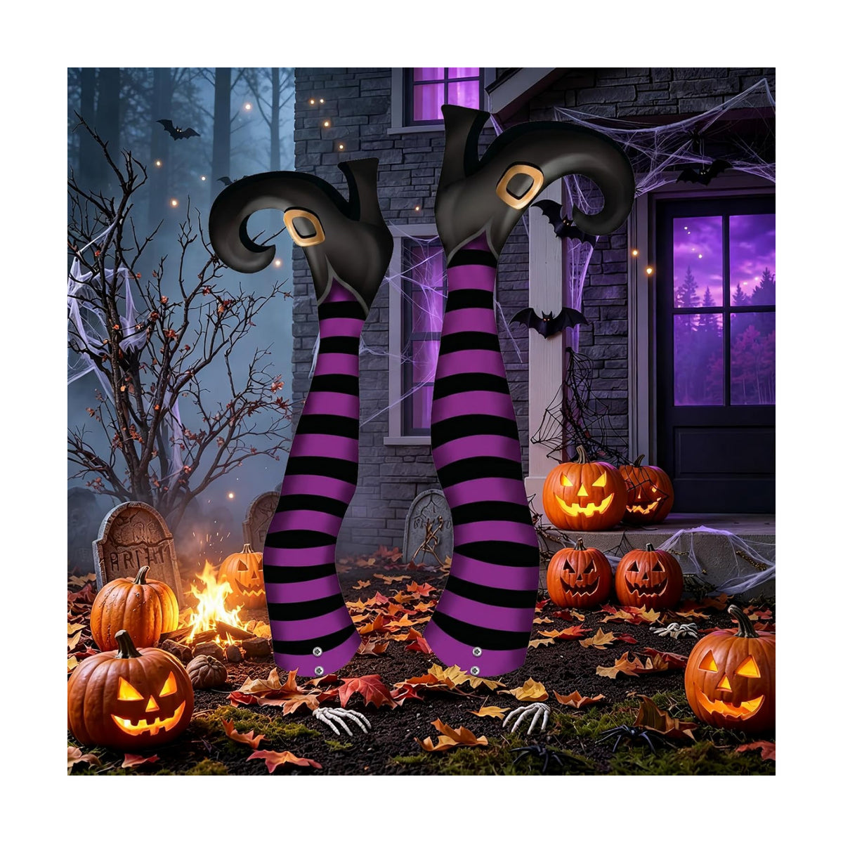 Tudomro 2 Pcs Metal Upside Down Witch Leg Halloween Outdoor Decor, Purple