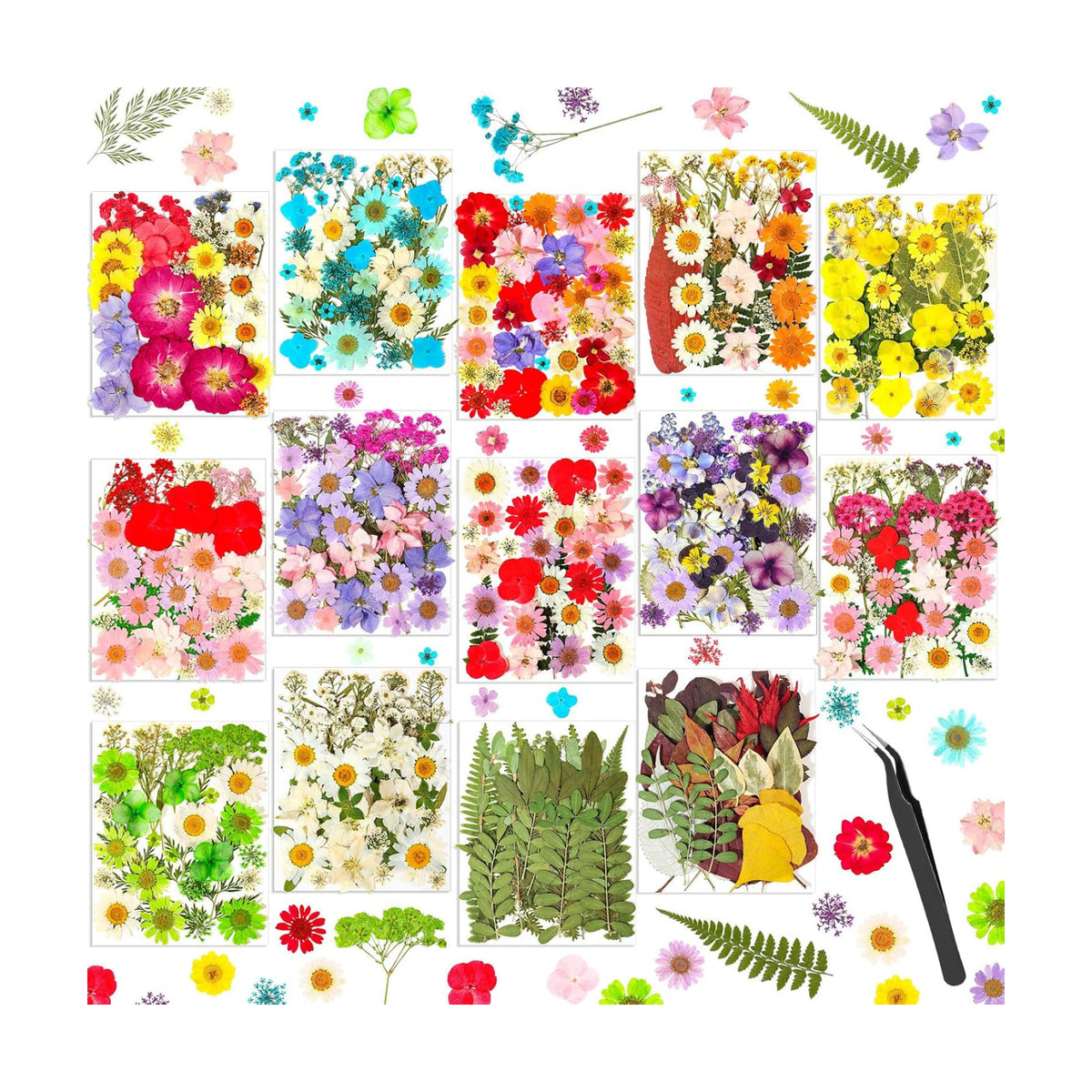 481 PCS Pressed Flowers for Crafts, Real Dried Pressed Flowers Nature Dry Flower Leaves Bulk for Resin Jewelry Making Scrapbooking Candle Soap Making Nails Frame Décor