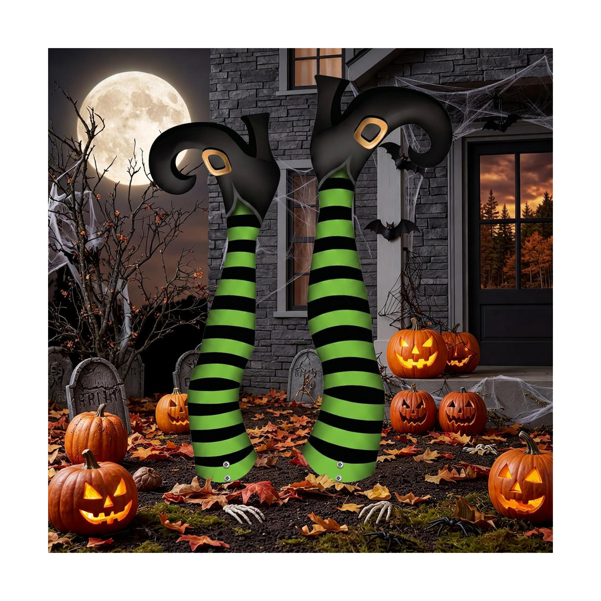 Tudomro 2 Pcs Metal Upside Down Witch Leg Halloween Outdoor Decor, Green