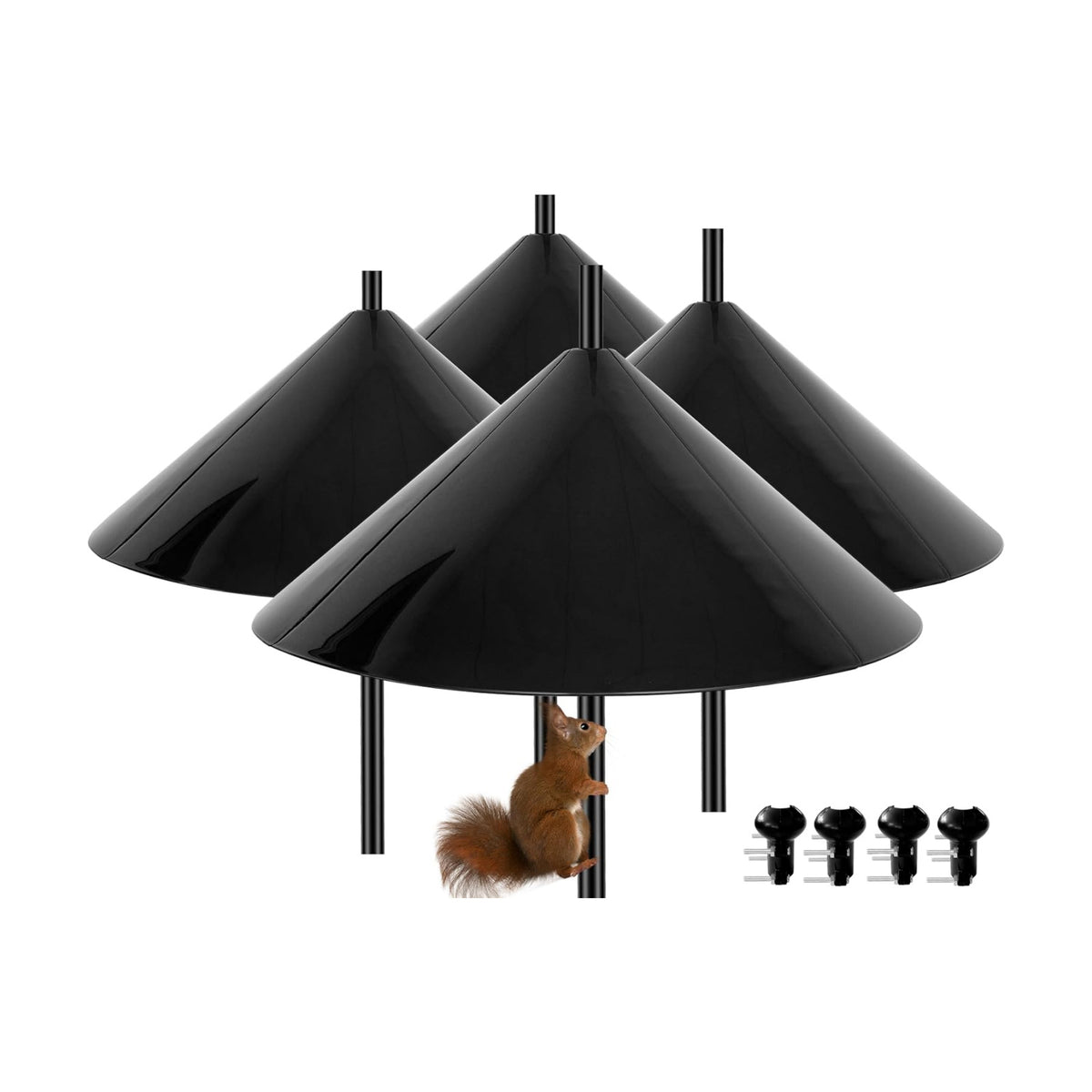 Squirrel Baffle,19-Inch Squirrel Baffle for Bird Feeder Pole,Squirrel-Proofs for Outdoor Shepherd's Hooks，Outside Pole Mount Squirrels Guard(Black 4 Pack