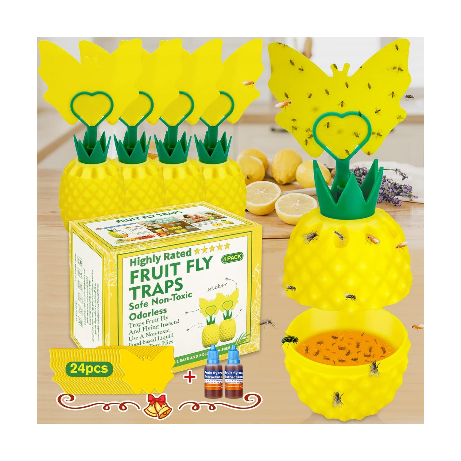 Fruit Fly Trap for Indoors, Effective Fruit Fly Catcher Gnat Killer | with Sticker, Gnat Traps for House Indoor with