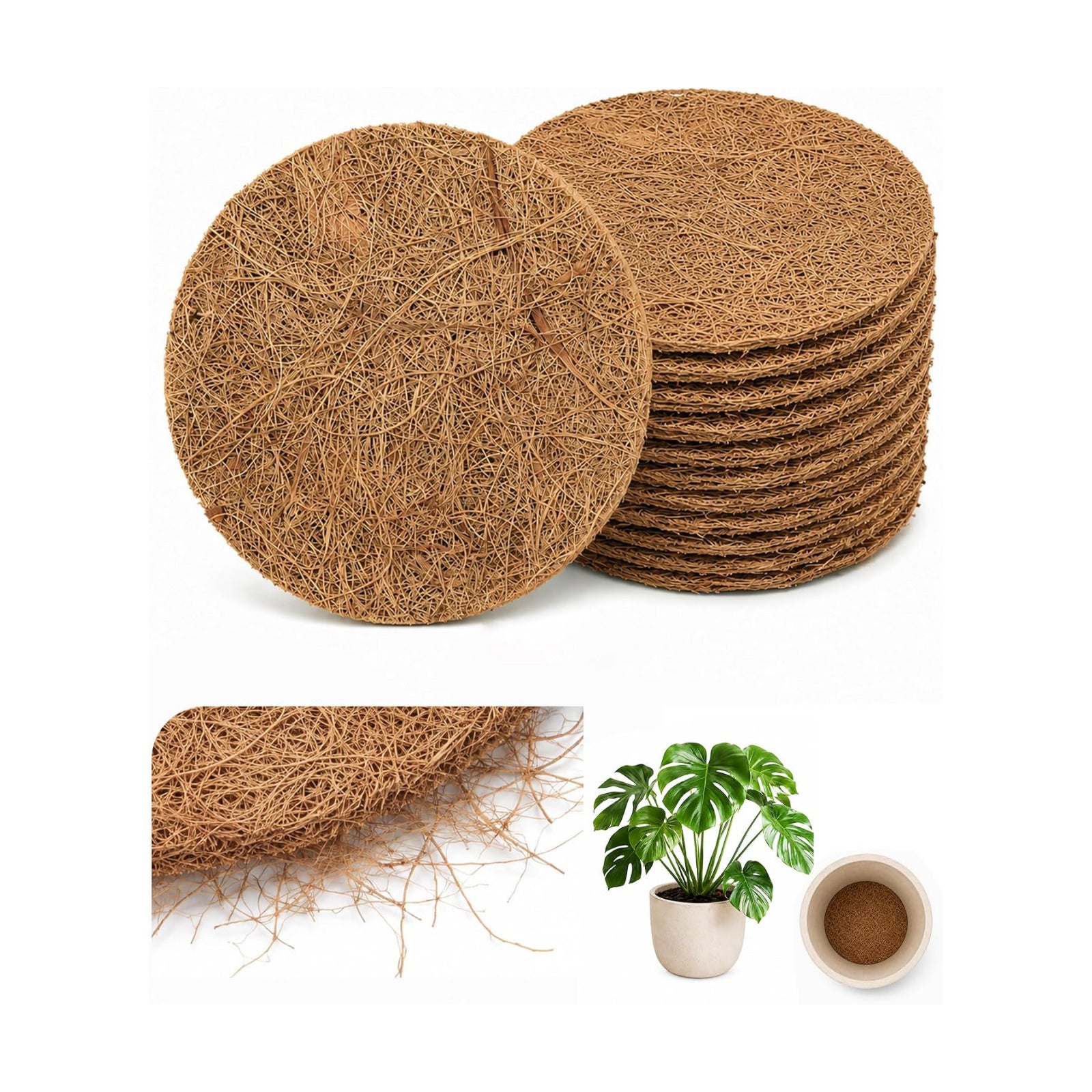 Coco Coir Drainage Mesh Pads for Flower Pots, 12 Pcs Pot Hole Covers(12inch,12pcs) | Natural Coconut Fiber Inserts for