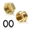 2 pcs 1" Garden Hose End Caps, Brass Male and Female Thread Garden Hose Cap with Washers, Outdoor Faucet End Cap Brass Pipe Plug Spigot Cover