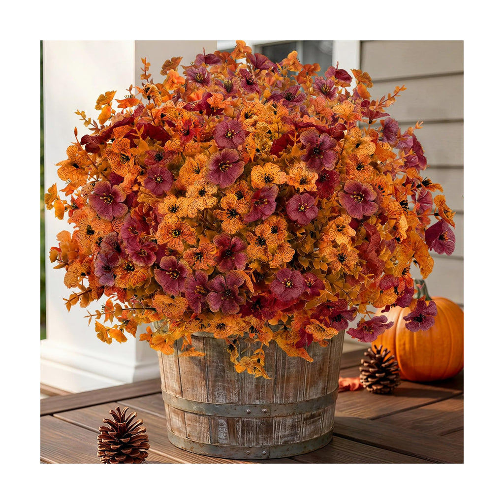 Artificial Flowers Outdoor, UV Resistant Faux Plants, Fall Decor,12 Bundles