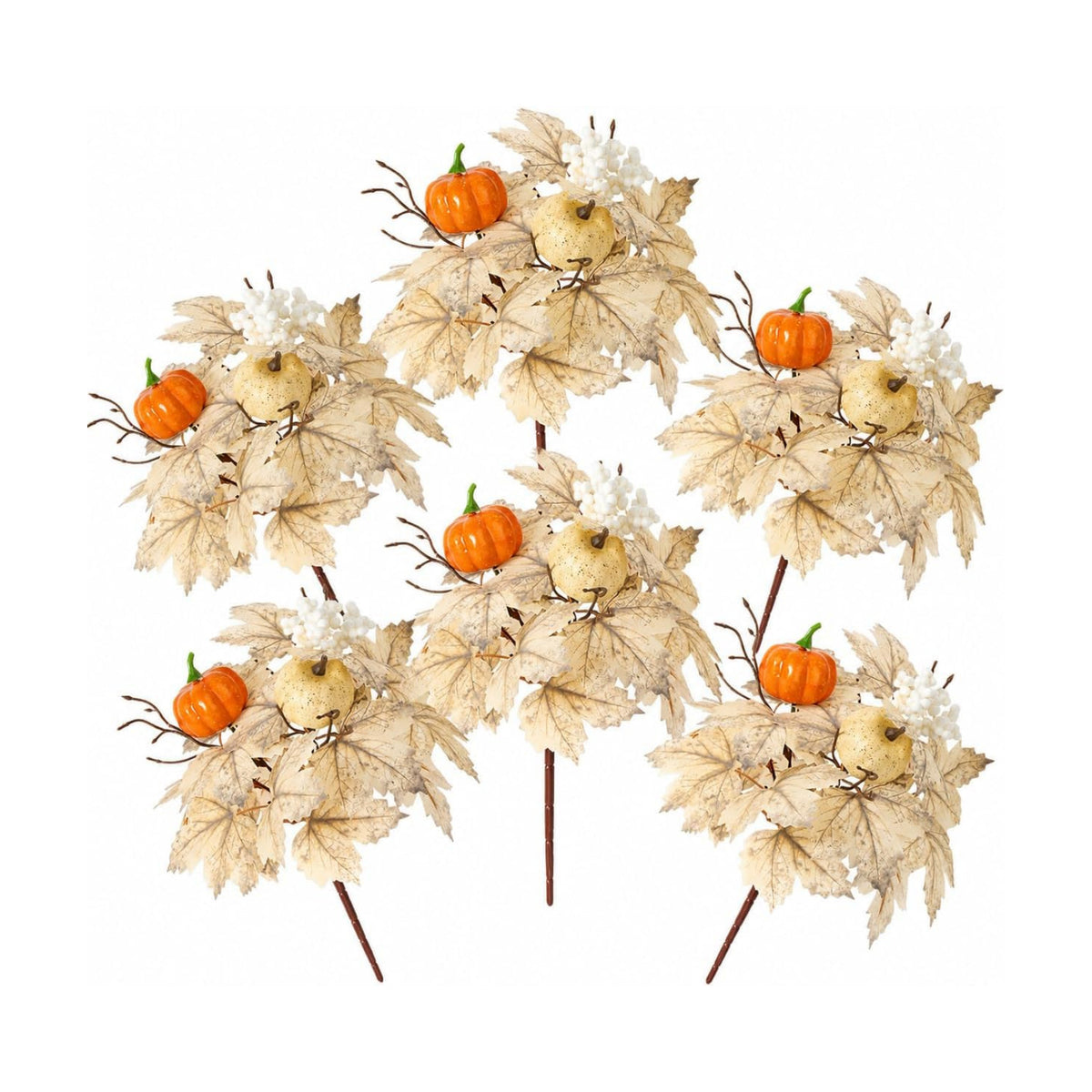 6 Pcs Fall Pumpkin Floral Picks, Artificial Maple Leaf Berry Stems, Thanksgiving Wreath Centerpiece Vase DIY Decorations
