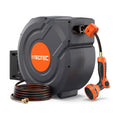 Upgraded Retractable Garden Hose Reel 5/8 inch x 100 ft Wall-Mounted 9 Pattern Nozzle Any Length Lock Automatic Slow