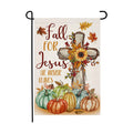 LosFong Christian Fall Garden Flag 12x18 Inch Double Sided Burlap Fall for Jesus He Never Leaves Maples Cross Pumpkin Thanksgiving Small Yard Flag for Outside Decoration (Fall)