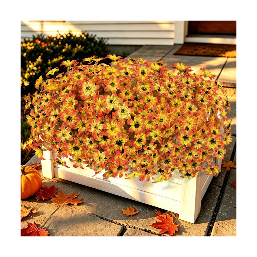 12 Pcs Artificial Fall Flowers for Outdoors, UV Resistant Fake Mums Porch