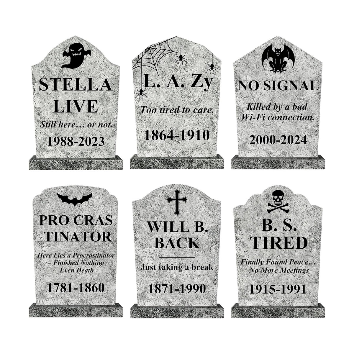 6 Pcs 16.1" Weatherproof Halloween RIP Tombstone Yard Decor with Stakes