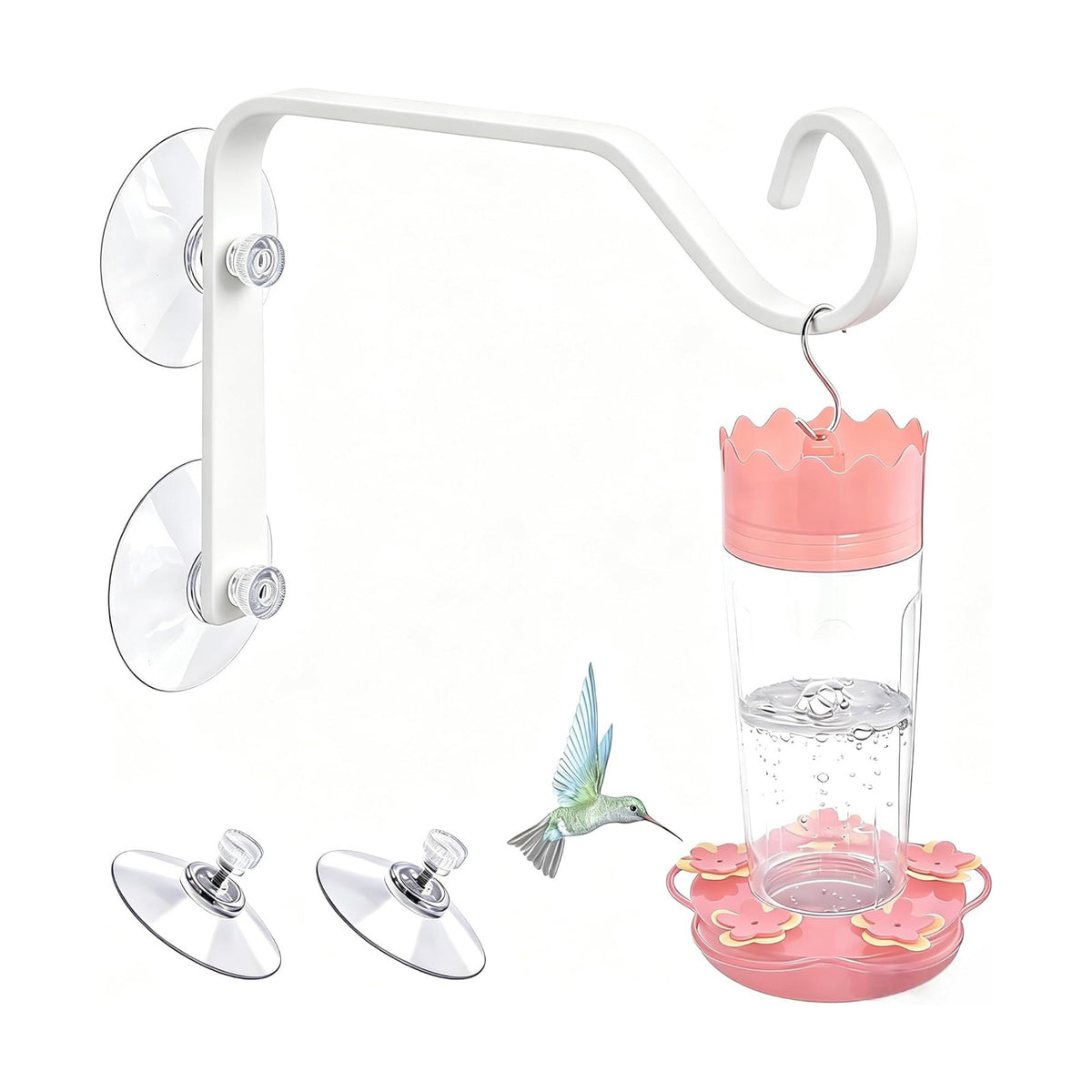 Heavy-Duty Window Suction Cup with Hanger, Window Mounted Wildlife, Hummingbird, Bird Feeders, Decorative Birdhouses, Wind Chimes & Plants, Strong Load-Bearing Hanging Hook（White）