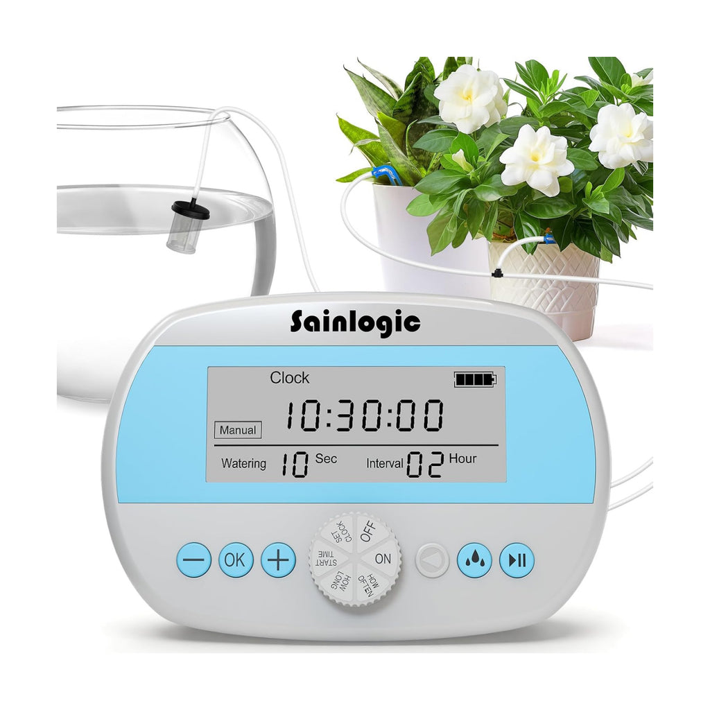 Sainlogic Automatic Plant Waterer for 15 Potted Plants, Self-Watering System with Humidity Monitor Display, Deep Root