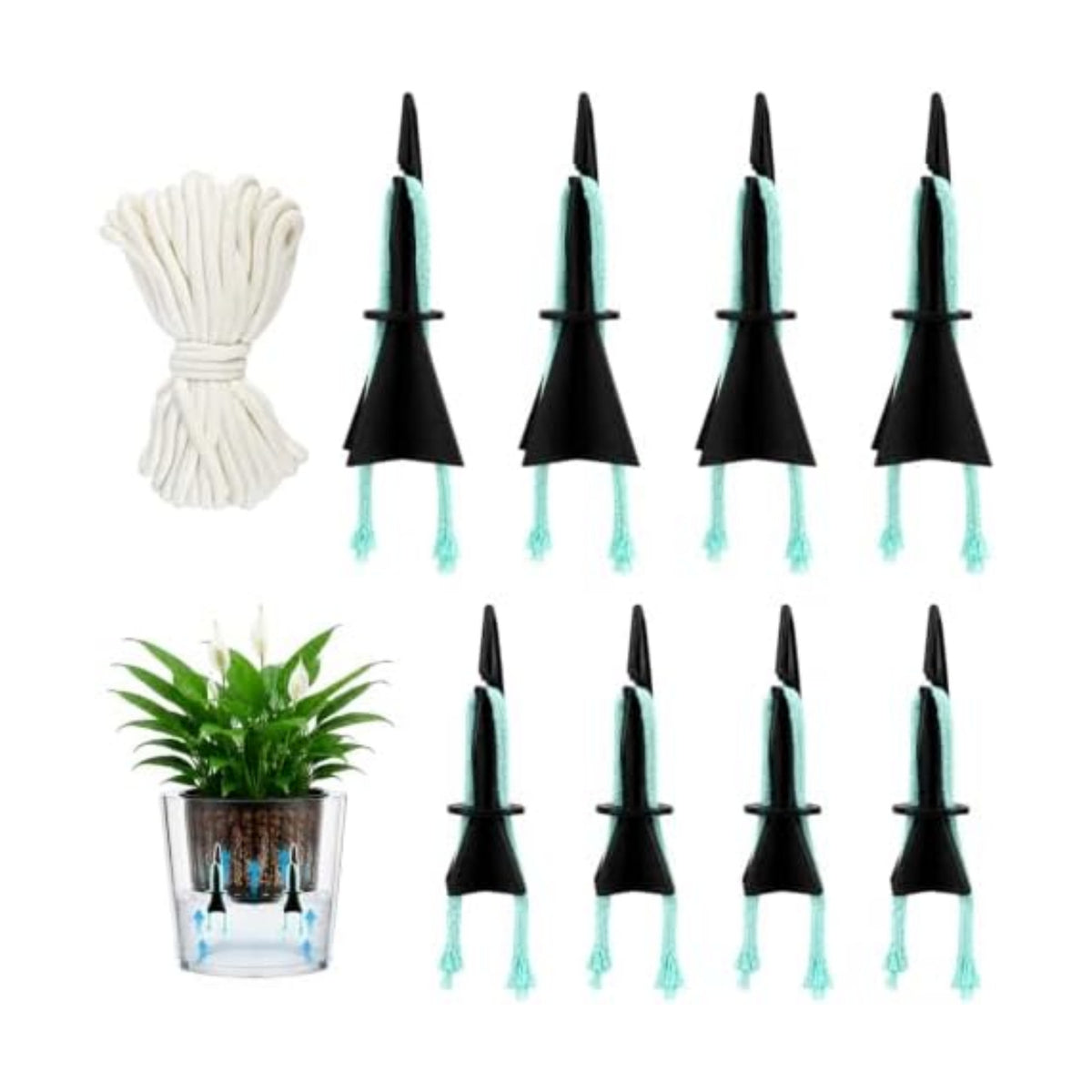 8 Pack Self Watering Spikes, 4 Small + 4 Large Automatic Plant Watering Stakes with 19.7ft Capillary Wick Rope for Indoor Outdoor Plants, DIY Vacation Waterer for Potted Plant Seedling Garden Pot