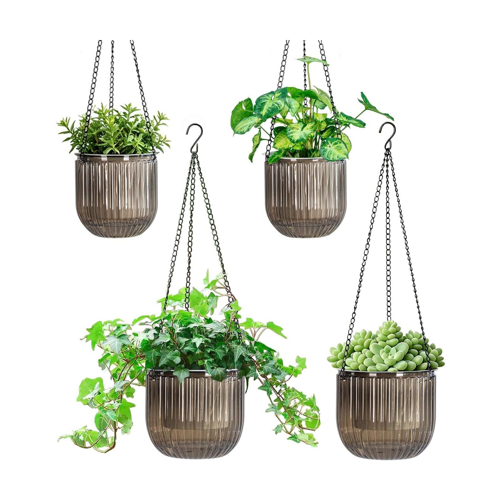 Melphoe Self Watering Hanging Planters Indoor Flower Pots, (6.5’’+6.5’’+5.3''+5.3'' 4Pack) - Outdoor Hanging Plant Pot