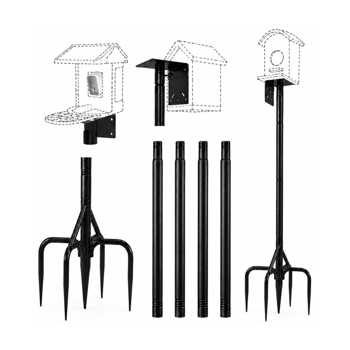 Bird Feeder Pole, 76Inch Heavy Duty Stand with 1-Inch Diameter, Outdoor Bird House Pole Mount for Hanging Feeders (Black, with Squirrel Baffle) (76in-Pole)