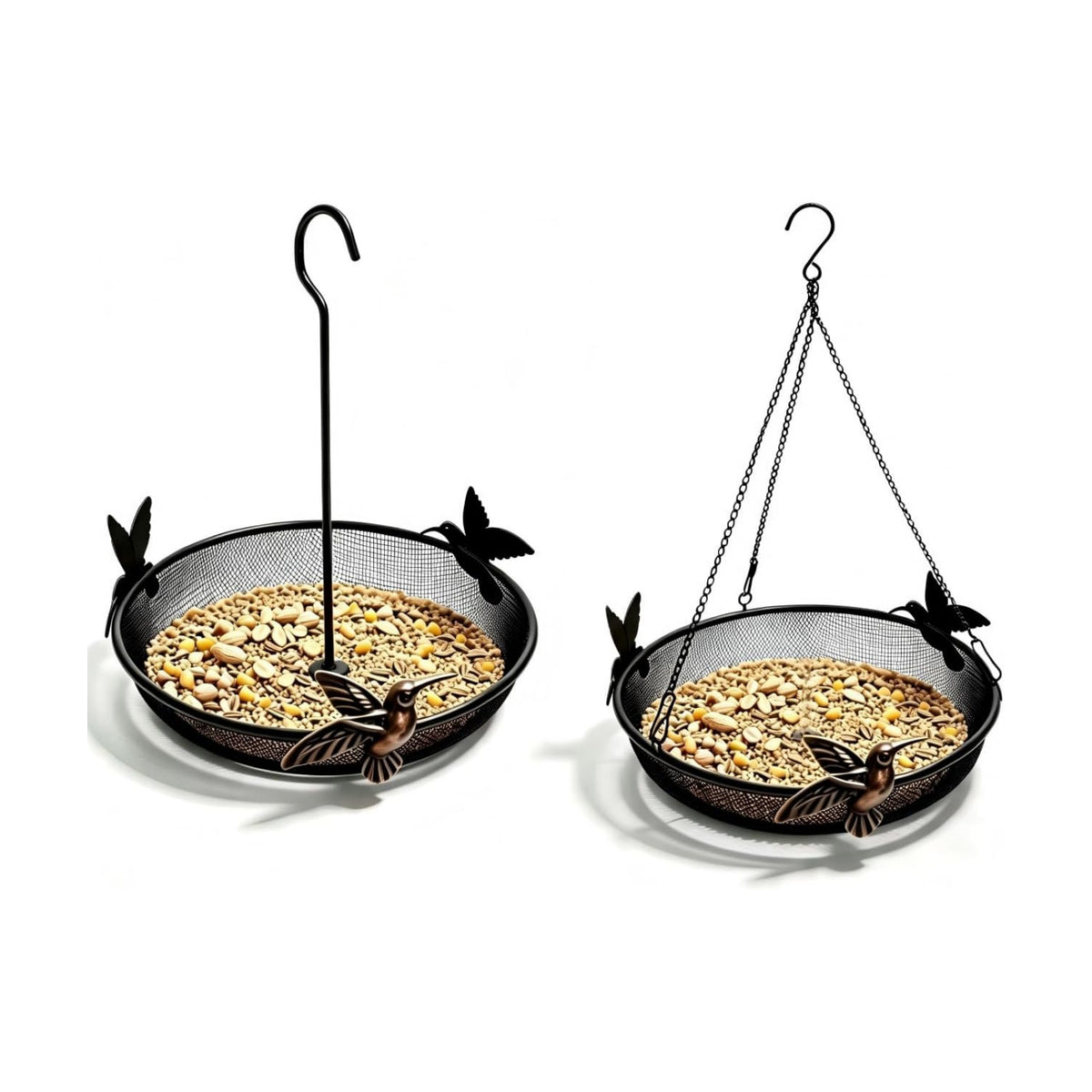 KiRuan Hanging Bird Feeder Tray, Metal Mesh Platform Feeders for Small Wild Birds, Mesh Bird Feeders for Outdoors, Easy to Refill and Clean (Chain and Hook Bird Feeder Tray)