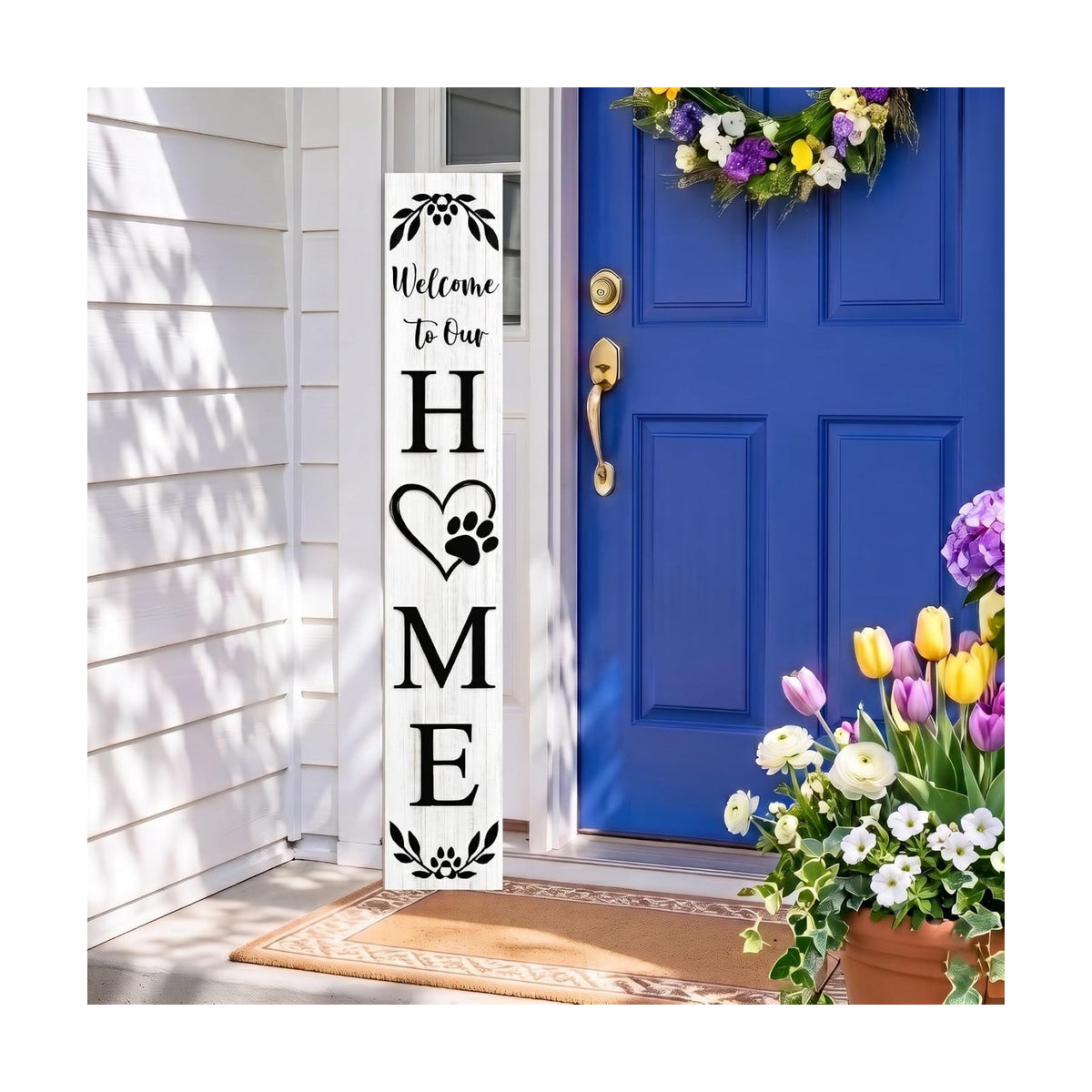 Welcome Sign Porch Decor Front Door Outdoor Wooden Board, Rustic Farmhouse