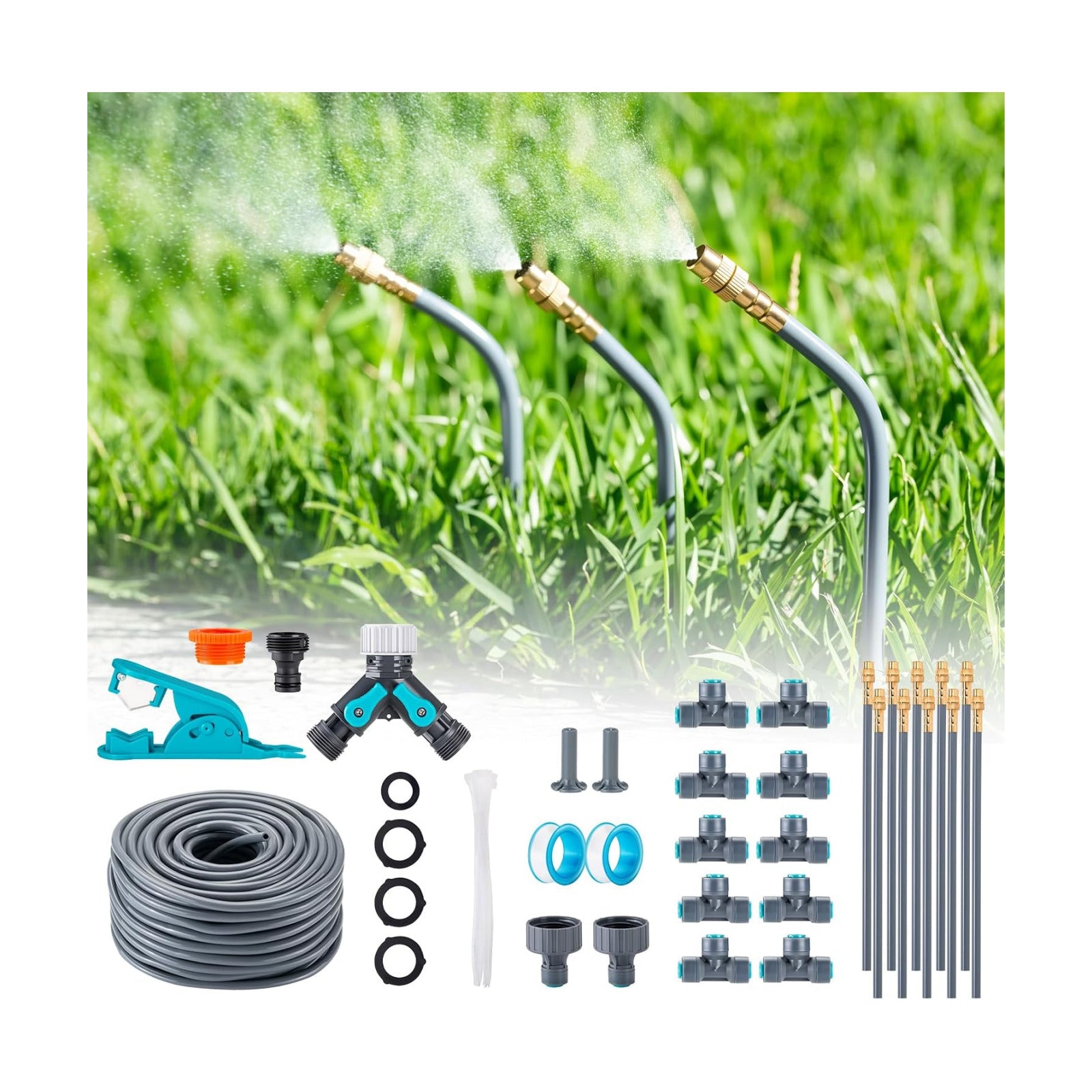 32FT Drip Irrigation System 1/4", 360° Adjustable Misting Kit for Outdoor | 10 Adjustable Copper Nozzles