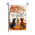 LosFong Hello Fall Dogs Garden Flag 12x18 Inch Double Sided Burlap Autumn Maple Leaves Pumpkin Farmhouse Small Yard Flag for Outside Decoration (Fall)