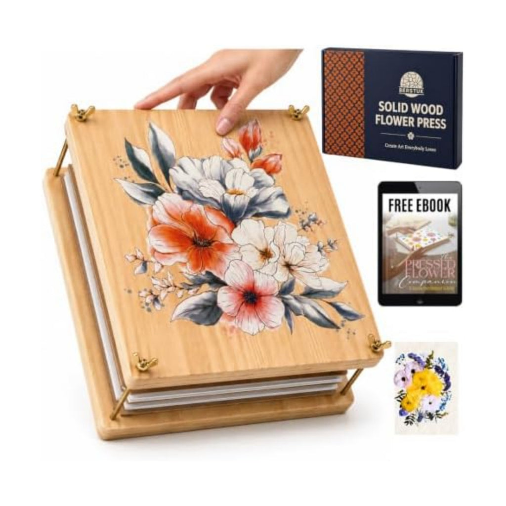 Large Flower Press Kit for Adults, 11" x 11" Square Wooden Press, 5 Layers
