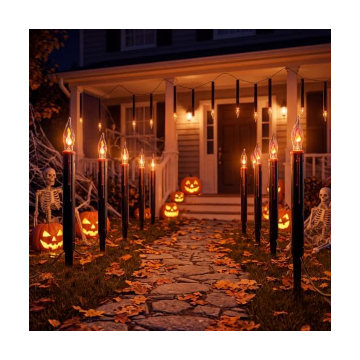 Abeja Halloween Pathway Lights, 19.5FT C18 Flicker Flame Candles, 10 Stakes