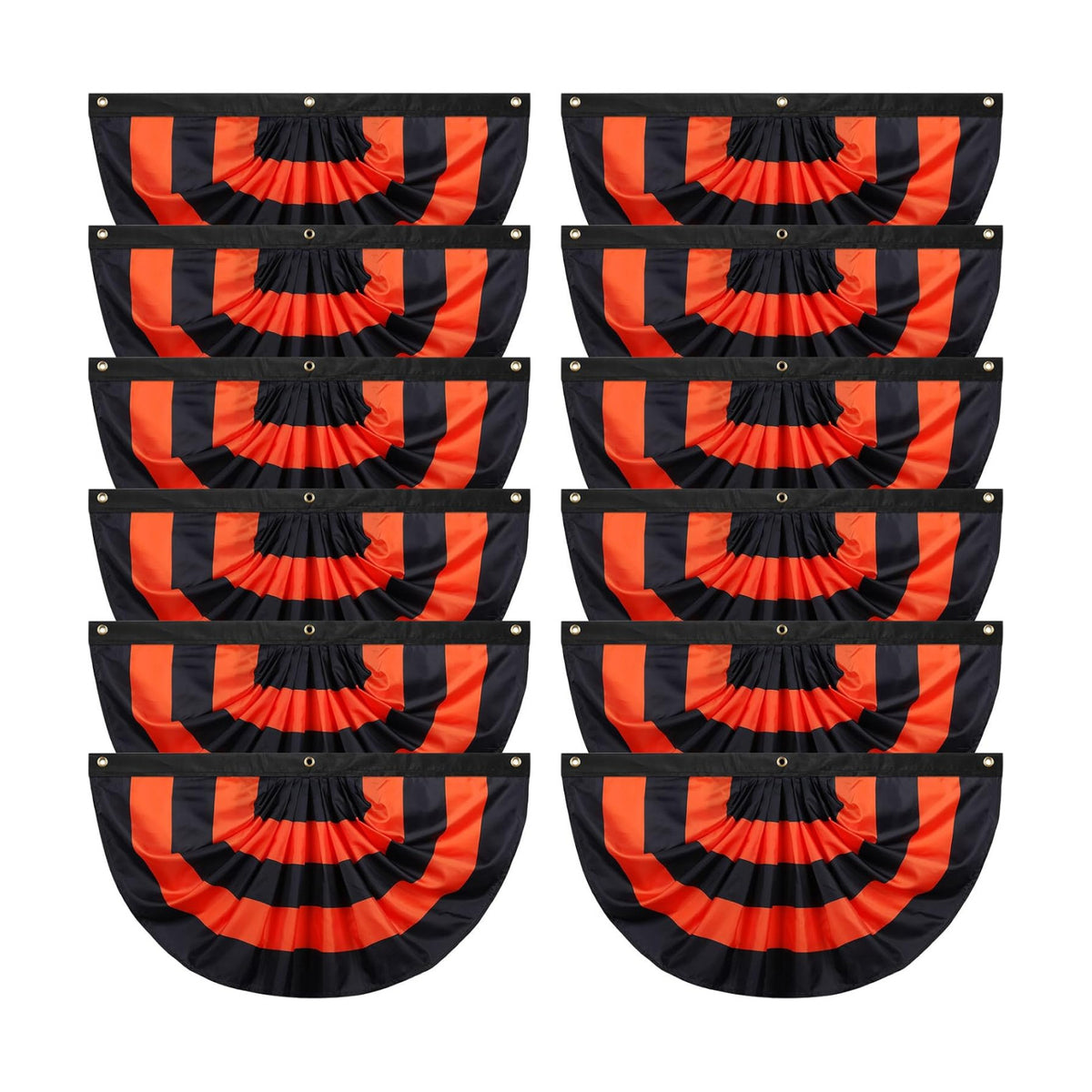 Newwiee 12 Pcs 3 x 1.5 ft Halloween Flag Bunting Half Fan Hanging Pleated Flag Banner with 3 Grommets for Halloween Indoor Outdoor House Party Holiday Yard Decorations Props, Black Orange