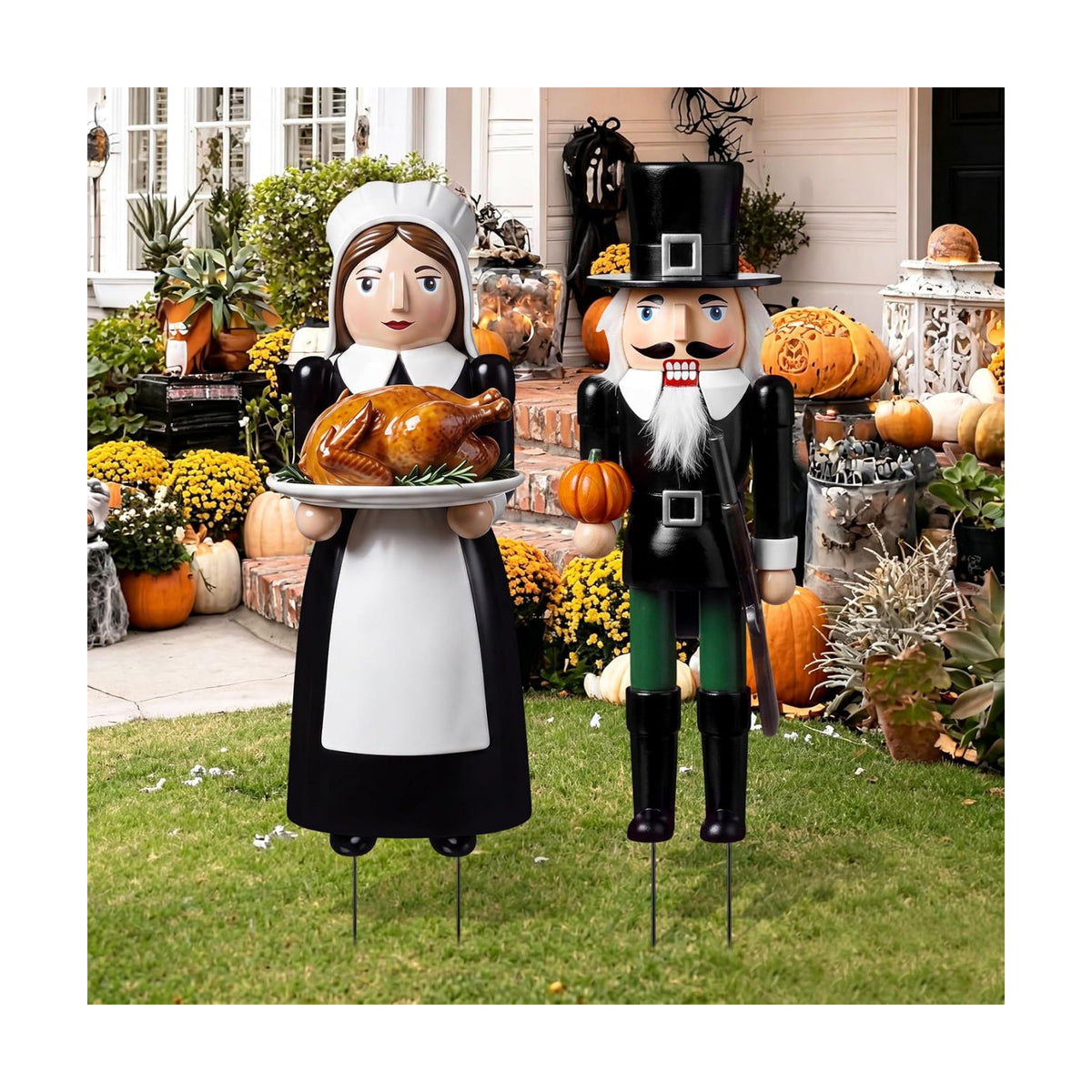 Geelin 2 Pack Fall Thanksgiving Metal Garden Stakes,Pilgrim Couple
