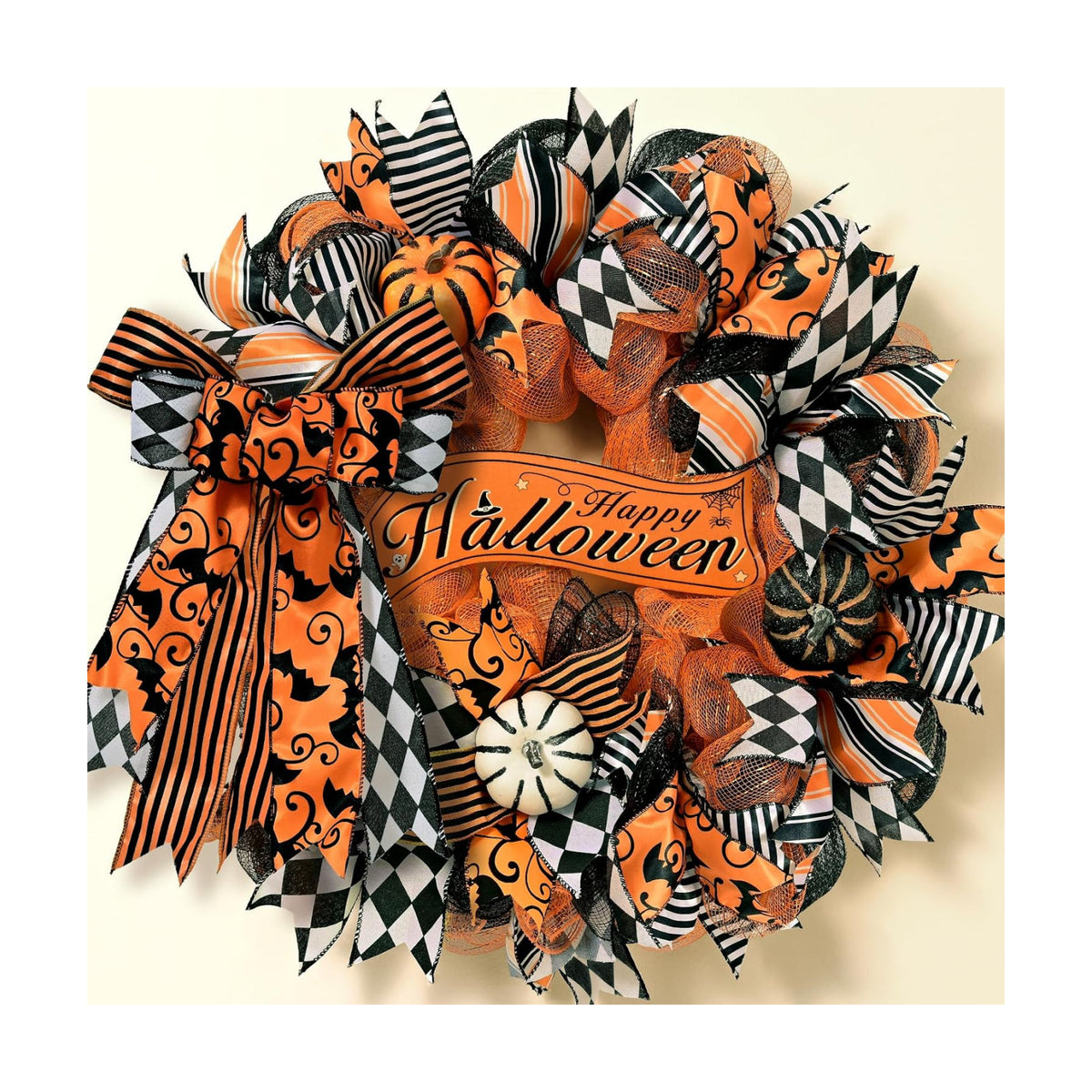 Halloween Wreaths for Front Door, Halloween Wreath with Ribbon Bow