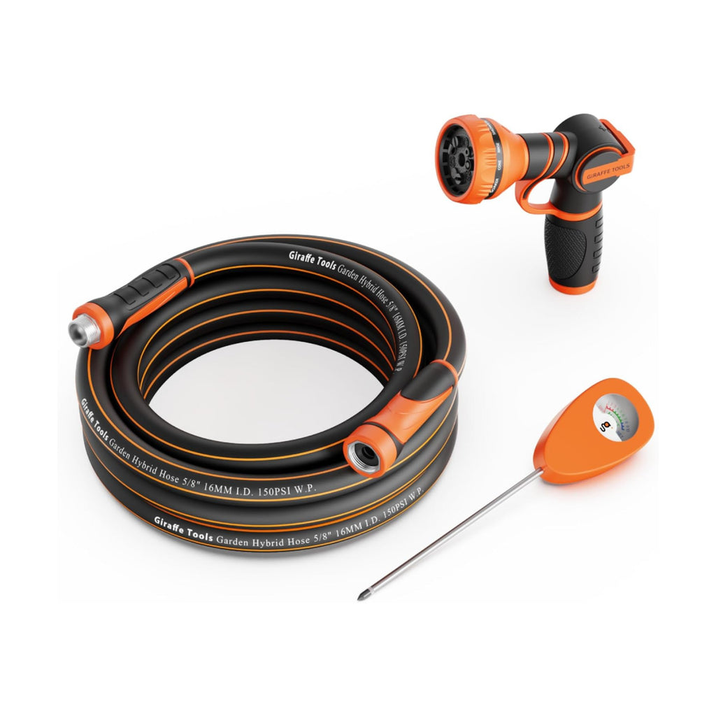 Giraffe Tools Garden Hose 5/8", 25FT Hose with Nozzle & Moisture Meter Set | Complete Watering Kit with Garden Hose