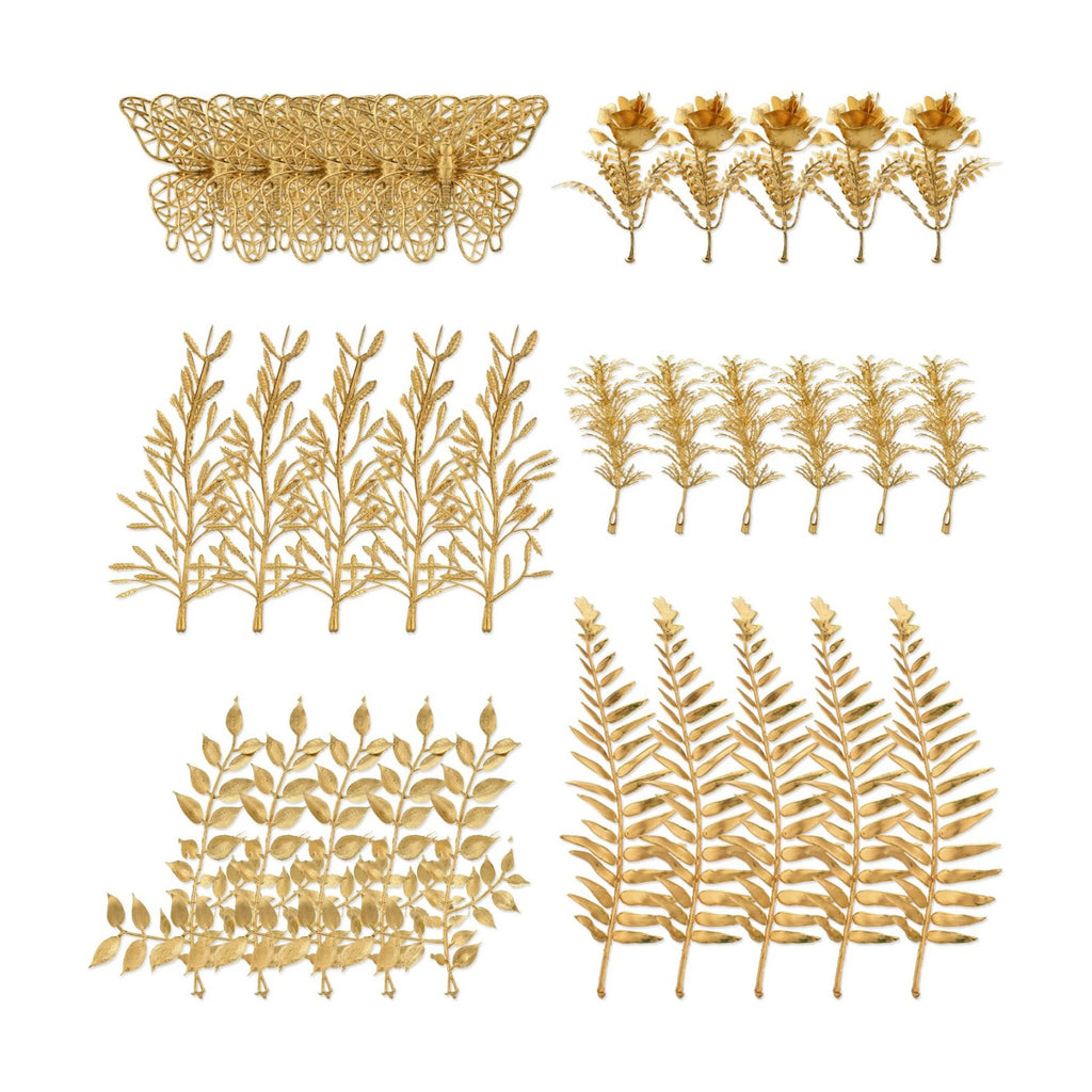 30 Pcs Gold Leaves Artificial Flowers Mini Faux Branches Gold Butterfly Rose Flower Picks Goldn Plants Foliage Stems for Wedding Picks Decor Centerpieces DIY Wreath Crafts Christmas Tree Filler
