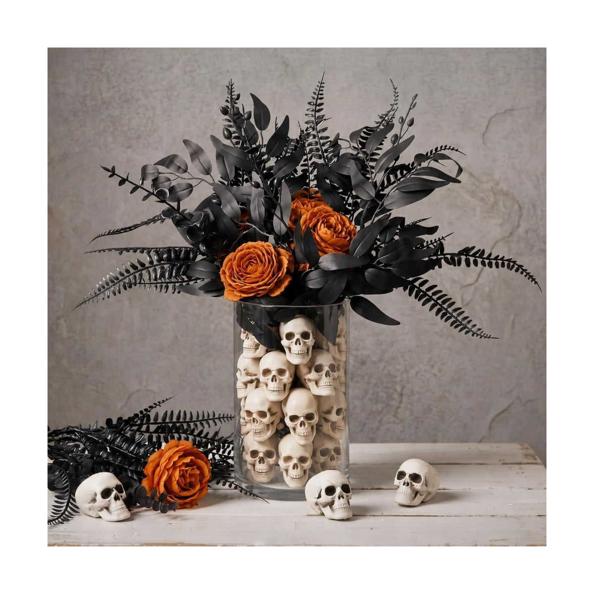 46 Pcs Halloween Gothic Flowers Skulls Vase Table Centerpiece