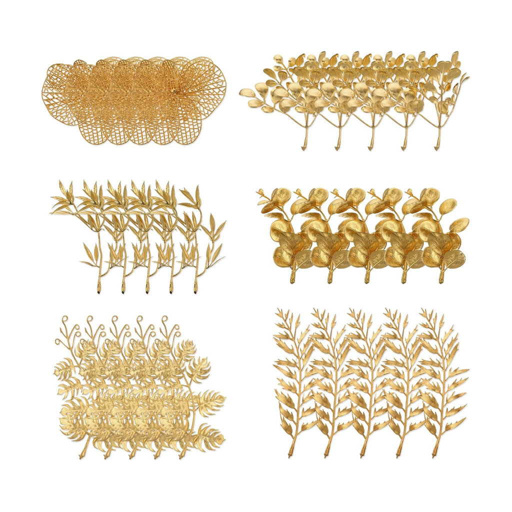 30 Pcs Gold Leaves Artificial Flowers Faux Branches Gold Flower Picks Fake Goldn Plants Foliage Stems for Wedding Picks Decor Centerpieces DIY Wreath Crafts Christmas Tree Filler