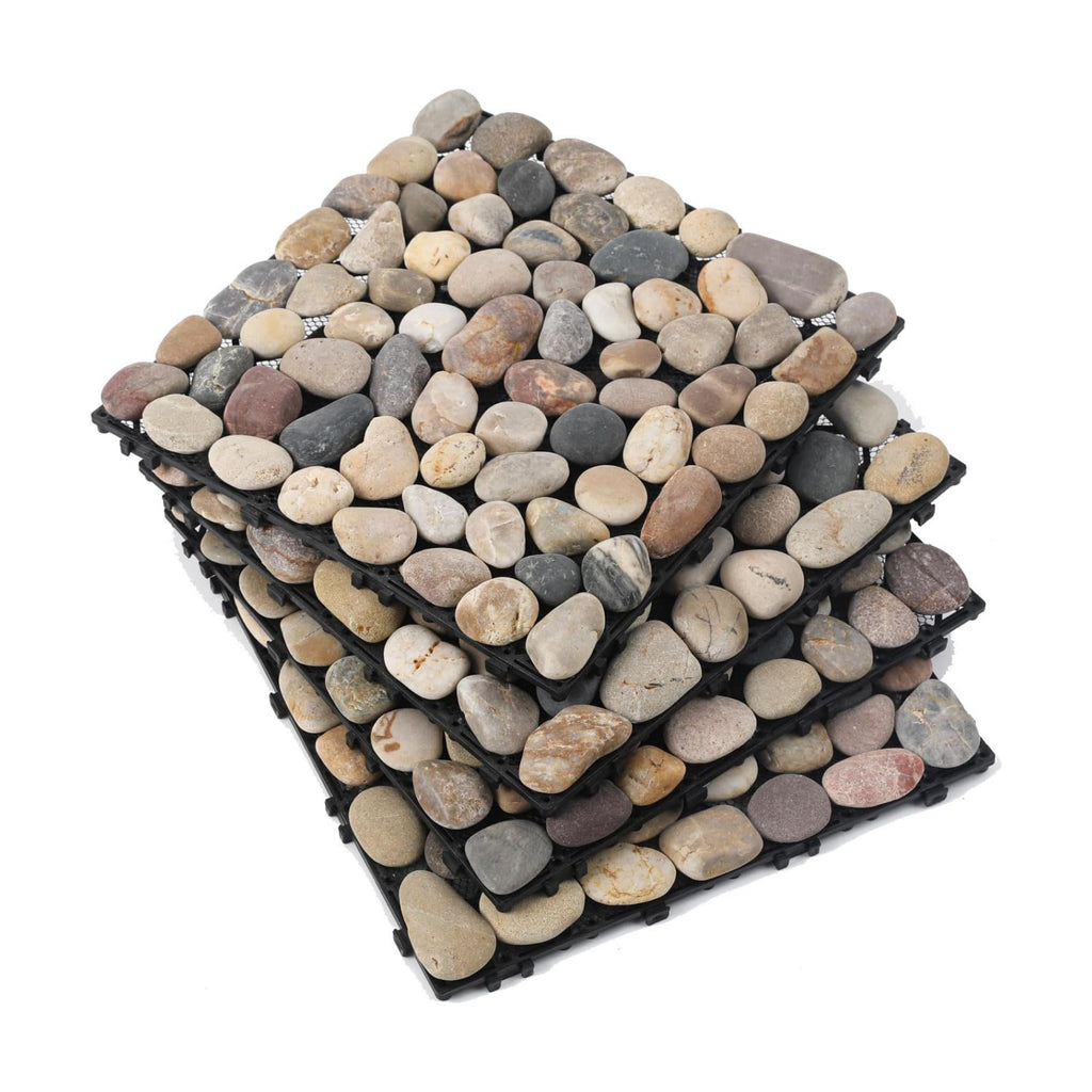 Natural Stepping Stones Deck Tiles for Outdoor River Rock 4 Sheets | Interlocking Square Pavers Landscaping, Sliced