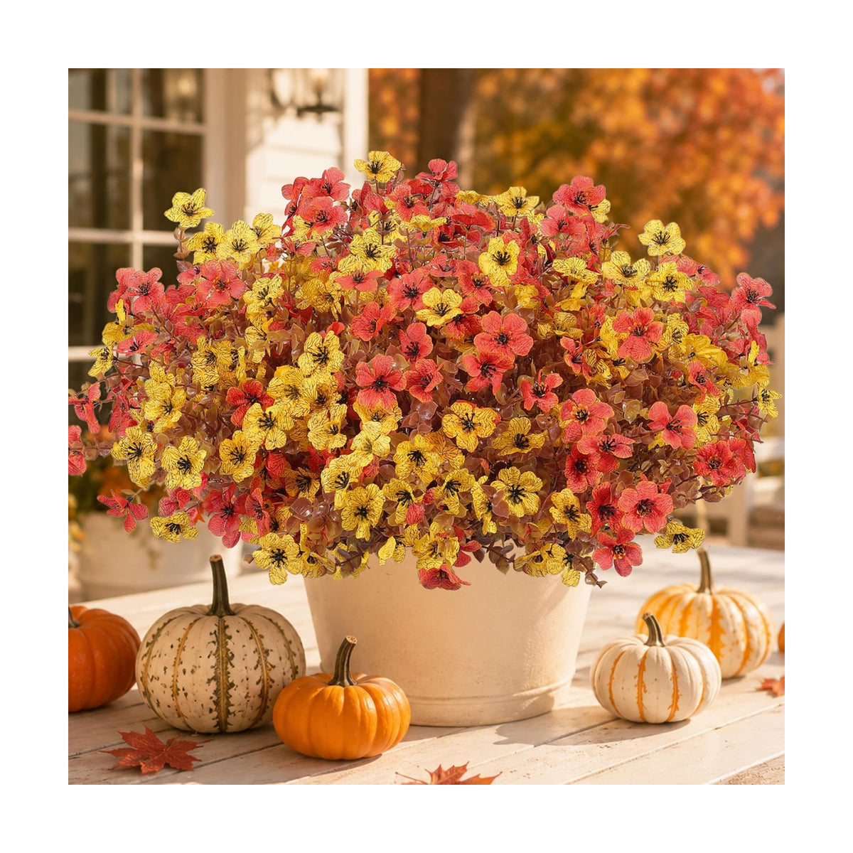 Artificial Fake Fall Flowers Mums Plants for Outdoors Autumn Decoration